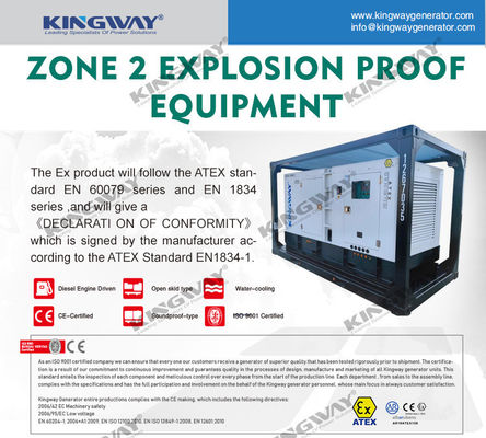 Ακρωτηριακή πλατφόρμα Canopy 25kva 400v 50hz 3 φάσης 4 καλωδίου ανθεκτικό σε έκρηξη κινητήρας ντίζελ ATEX πιστοποιημένη ζώνη 2 γεννήτρια